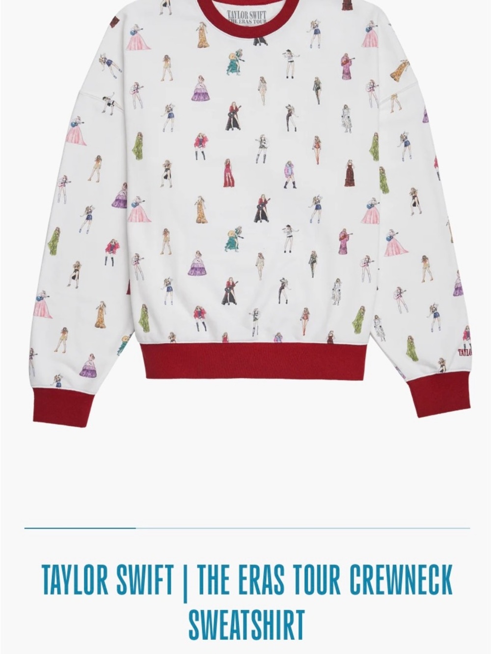 Taylor Swift White Crewneck Sweatshirt with Red Trim